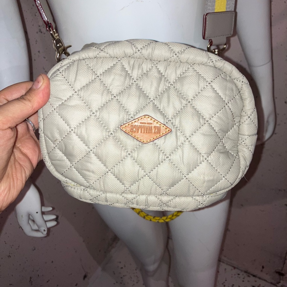 MZWALLACE Quilted Beige/gray Crossbody Bag with Yellow Accents - Picture 9 of 11